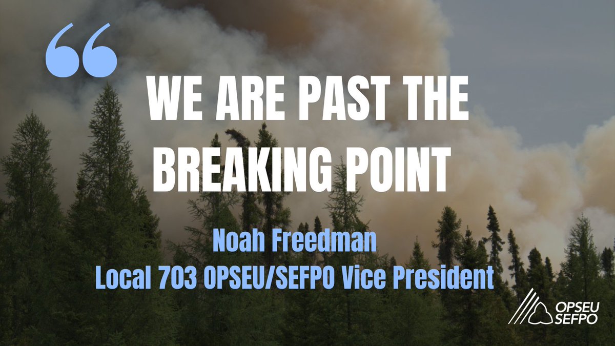 ICYMI: forest fire worker and OPSEU/SEFPO Local President, Noah Freedman and President <a href="/JPHornick/">JP Hornick</a> spoke to CBC’s Ontario Today about Ontario's unprecedented wildfire season. Listen here: cbc.ca/listen/live-ra…