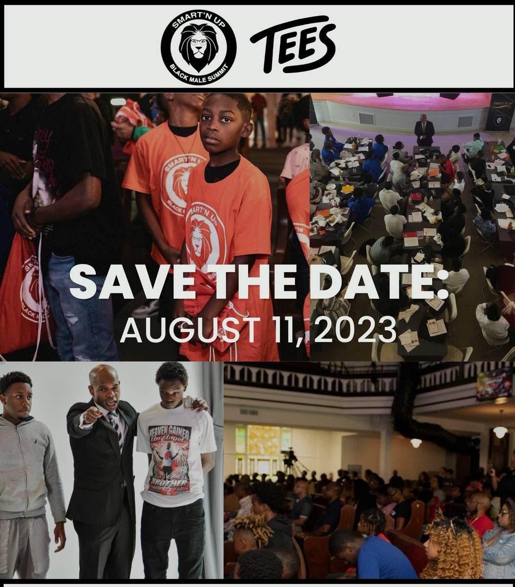TEES_YOUTH's tweet photo. Your youth love sports and entertainment, but they also need something more. They need the Smart’N Up Black Male Summit, a one-day event that will blow their minds. Sign up today at https://t.co/u4wA1cVBOl #ChangeTheGame #SmartNUp https://t.co/q3iuE9zs4X