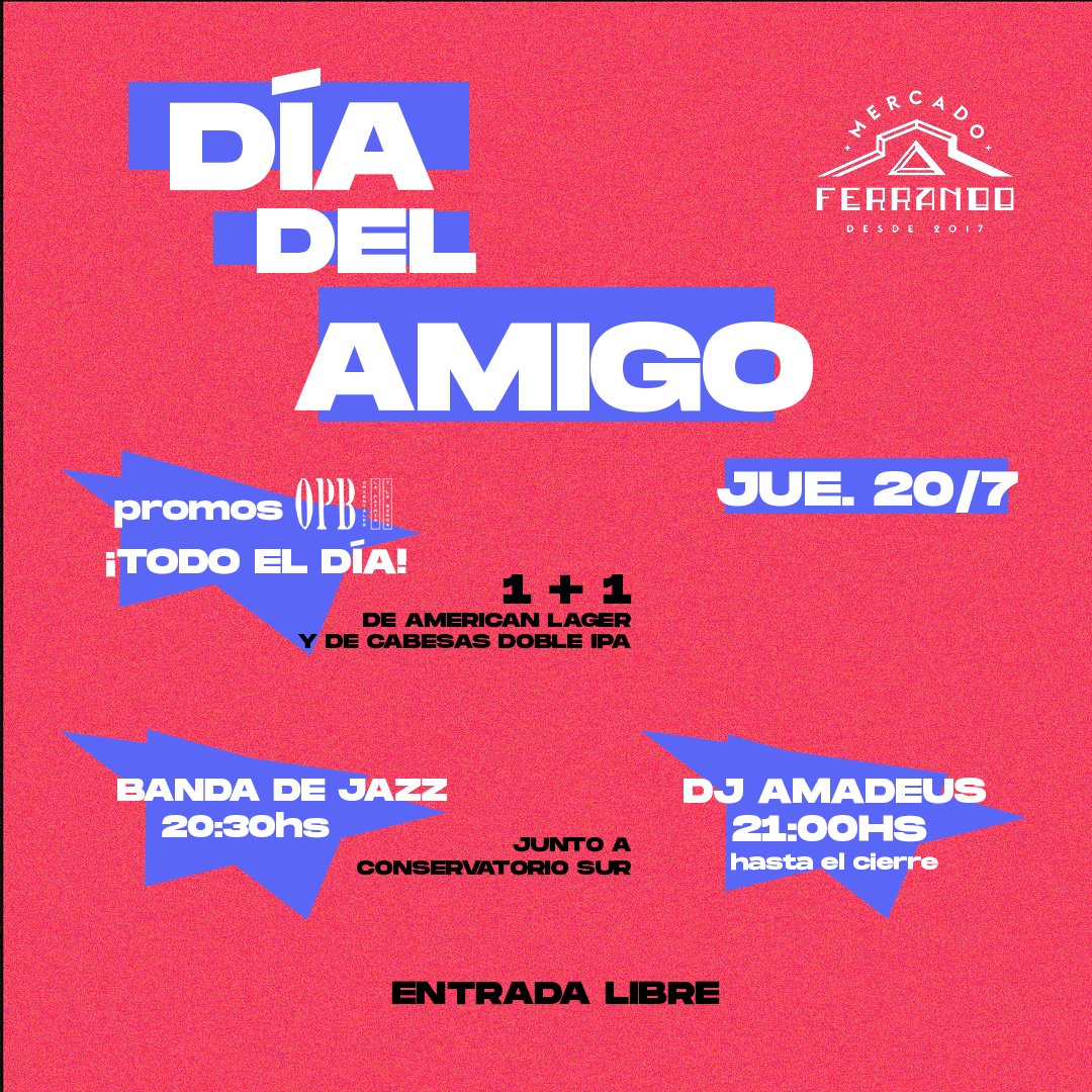 ¡Se viene el Día del Amigo! y tenemos PROPUESTAS PARA TODOS LOS GUSTOS 😎
👉Durante TODO EL DÍA: PROMOS de
<a href="/BeerTruckOPB/">BeerTruck OPB</a> en cervezas.
👉 20,30hs Banda de Jazz
👉 21hs Dj Amadeus musicaliza hasta el cierre con Funk, Cachengue y más.

 ENTRADA LIBRE 🙌