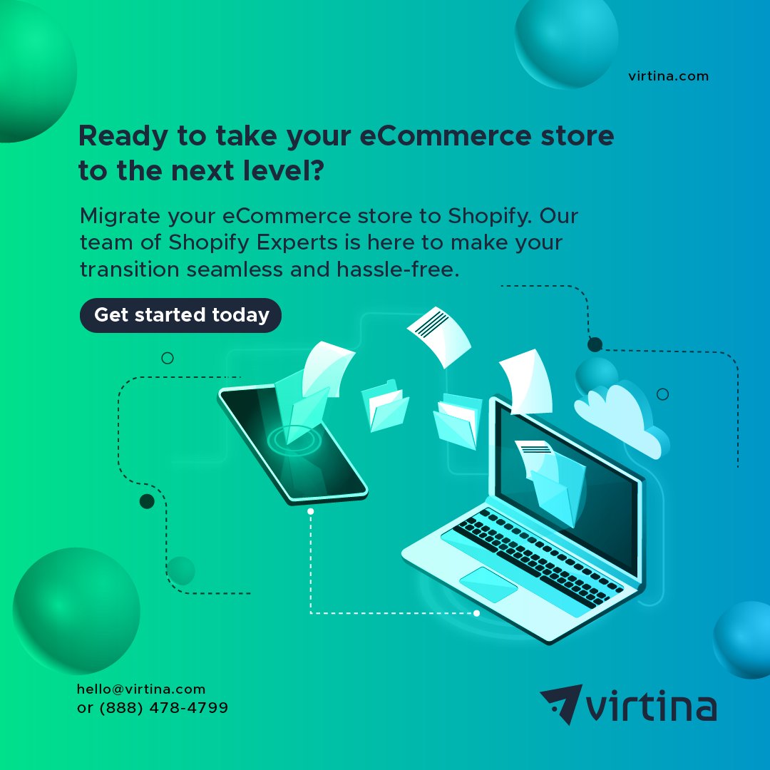 VirtinaPro's tweet image. Level up your #eCommerce store with a seamless transition to Shopify. Our team of #Shopify Experts is ready to guide you through the migration process, ensuring a hassle-free experience. Unlock Shopify&apos;s full potential and grow your online business. #ShopifyMigration