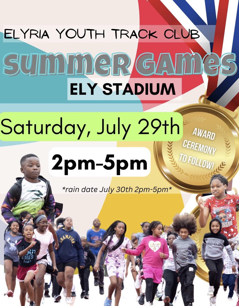 Elyria Youth Track Club Presents it’s 1st Inaugural Summer Youth Track &amp; Field Games 7/29/23 at Ely Stadium 2pm-5pm
Special Guest Appearance by 3X Olympic Champion and EHS Track Alumni Tianna Madison