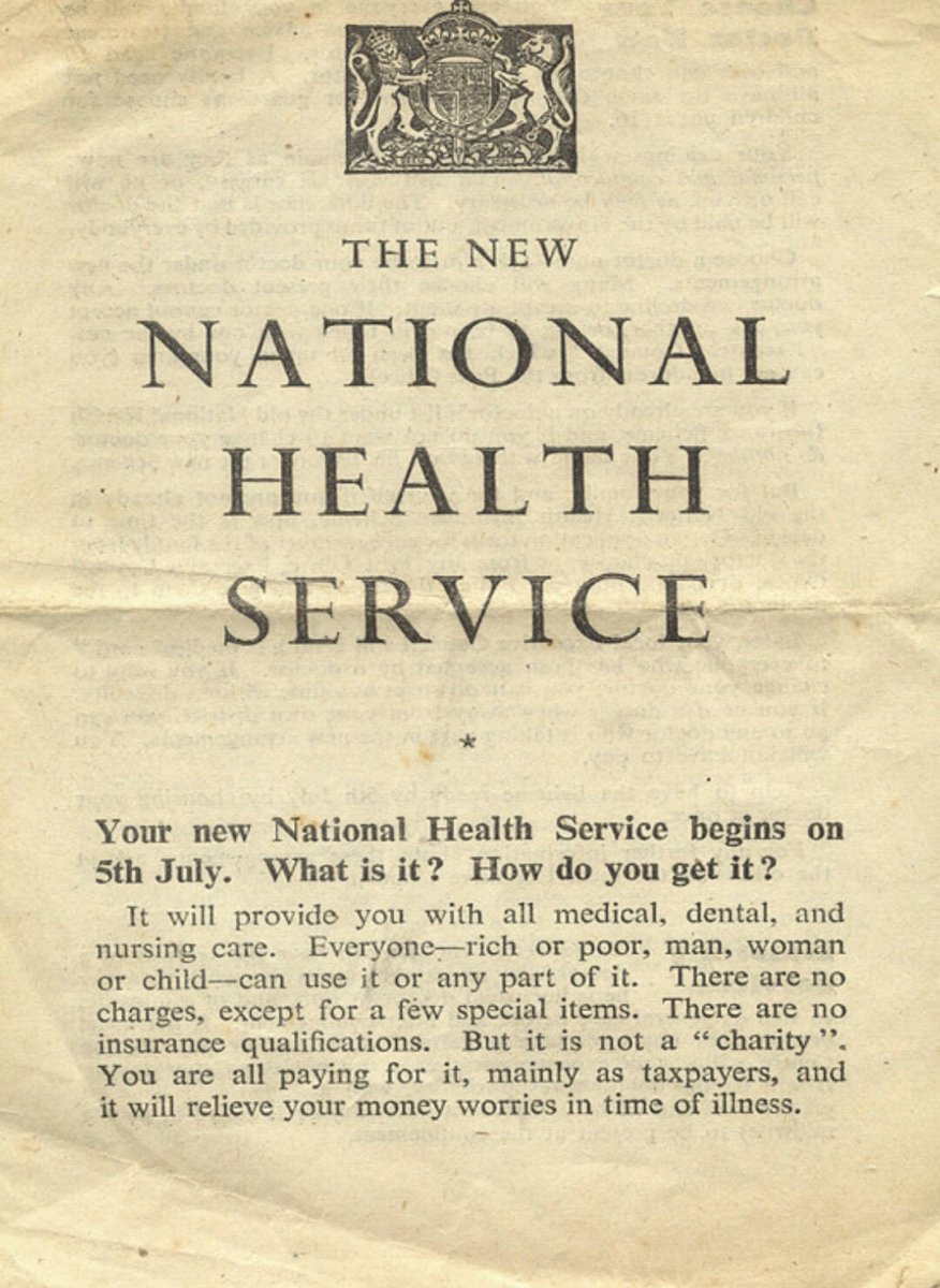 En julio de 1948, hace ahora 75 años, se puso en marcha el sistema nacional de salud británico #NHS. 

Y se usó este breve texto, difundido a toda la población, para explicar que la #SanidadPública se construye entre todos y para todos. No lo olvidemos.