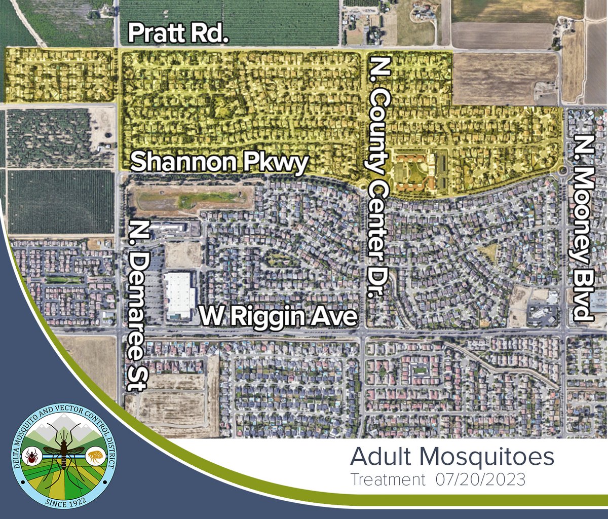 Due to high abundance of mosquitoes, &amp; WNV presence in mosquito samples, Delta Mosquito &amp; Vector Control District will continue treating adult mosquitoes by truck mounted ultra-low volume (ULV) application in East &amp; NW Visalia between the hours of 2am and 5am on Thur. July 20.
