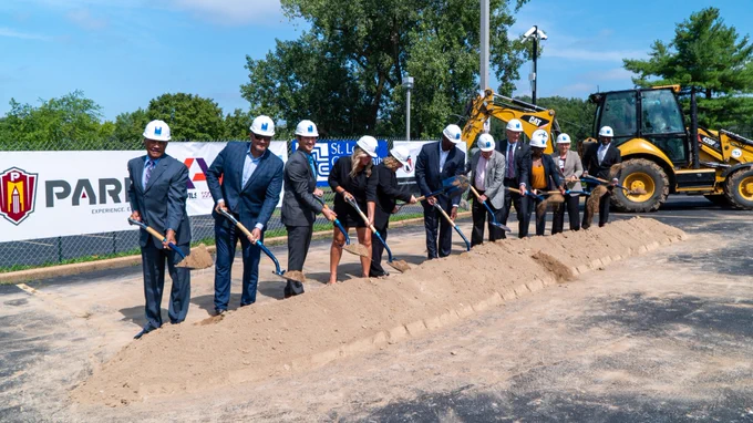 STLCC leadership and community partners turn the dirt at the construction site