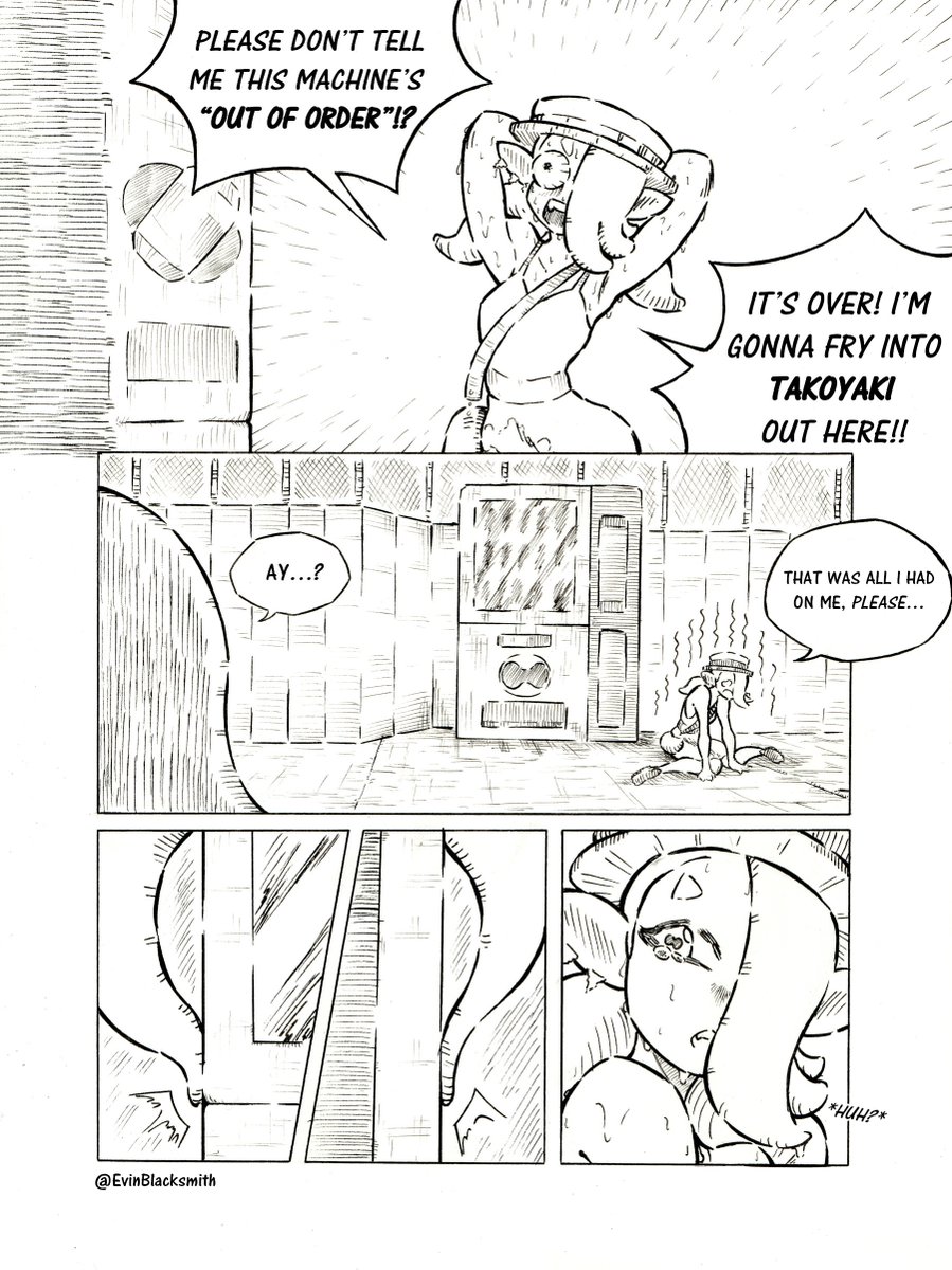EvinBlacksmith's tweet photo. SPLATOON COMIC - 🪭 Sizzling Shiver 🌞(Part 1)
It's an insanely hot day in Splatsville, as Shiver makes her way to a vending machine to hopefully get a drink that'll help her beat the heat...
...hopefully... https://t.co/xbZoF2quY4