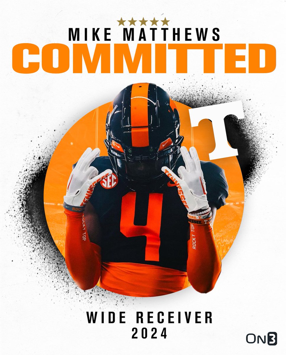 🚨BREAKING🚨 5-star WR Mike Matthews has committed to Tennessee🍊

More from <a href="/ChadSimmons_/">ChadSimmons</a>:  on3.com/college/tennes…