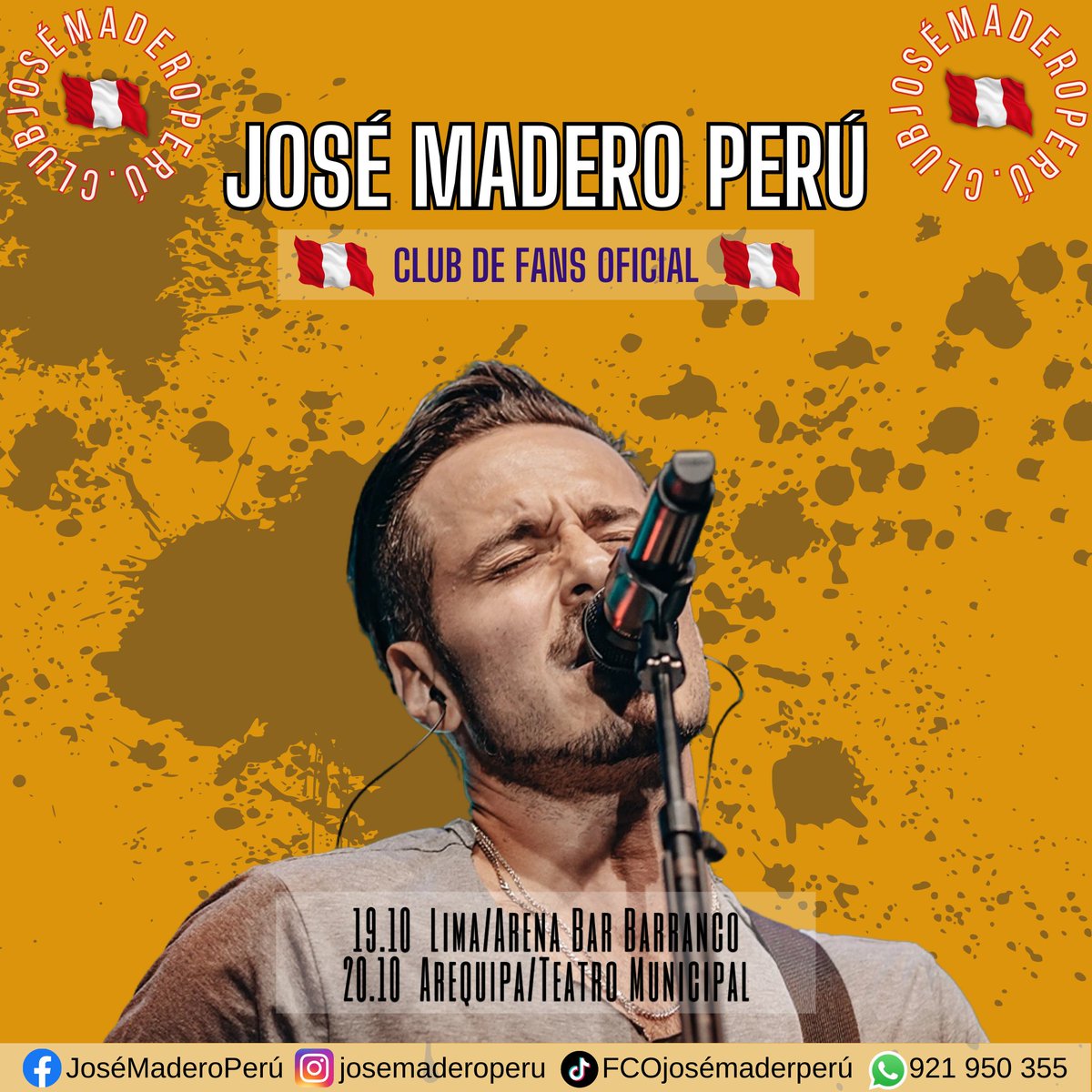 🎉 🇵🇪 JOSÉ MADERO EN PERÚ 🇵🇪 🎉

Dos fechas para disfrutar de este Gran Concierto: 🎶
19.10: Lima/Arena Bar Barranco>>>shorturl.at/bzENY
20.10: Arequipa/Teatro Municipal>>>shorturl.at/prLY5

 #JoseMaderoEnLima #JoseMaderoEnArequipa