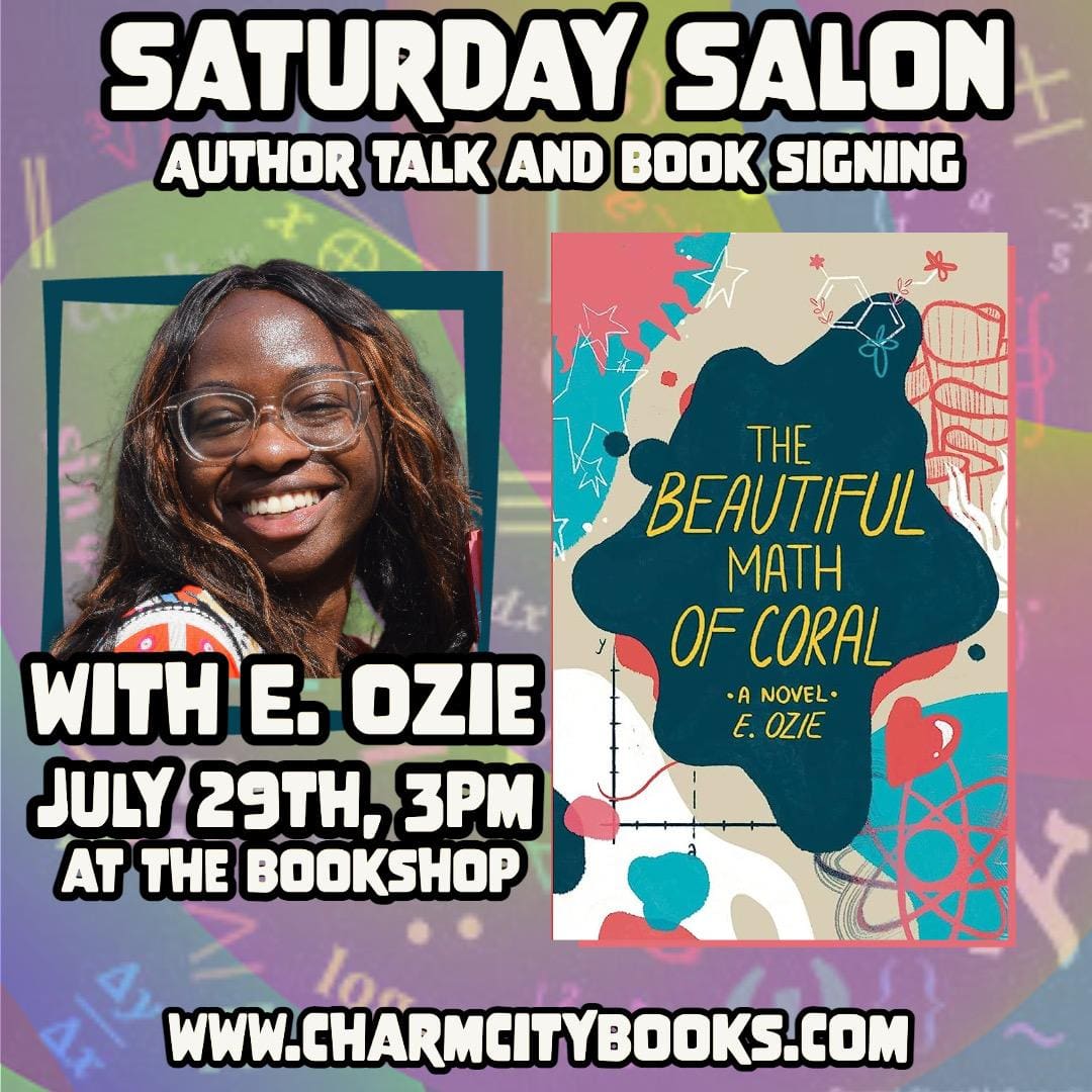 AHHH I still get excited for the little things. I'm excited to have my first official book signing event at Charm City Books in Baltimore! Great way to celebrate the second year anniversary for The Beautiful Math of Coral!! 💜 charmcitybooks.com