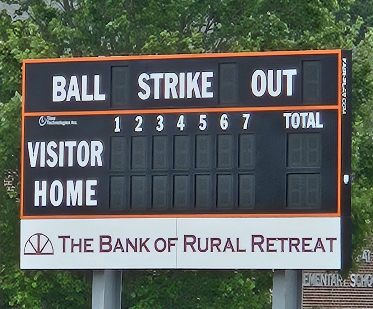 We would like to say a special thank you to the Bank of Rural Retreat for sponsoring our new softball scoreboard!

Thank you also to Keith Fortuner with AEP, Brian Smith with Paul Davis Restoration, and the Wythe County maintenance dept for helping complete this project.
