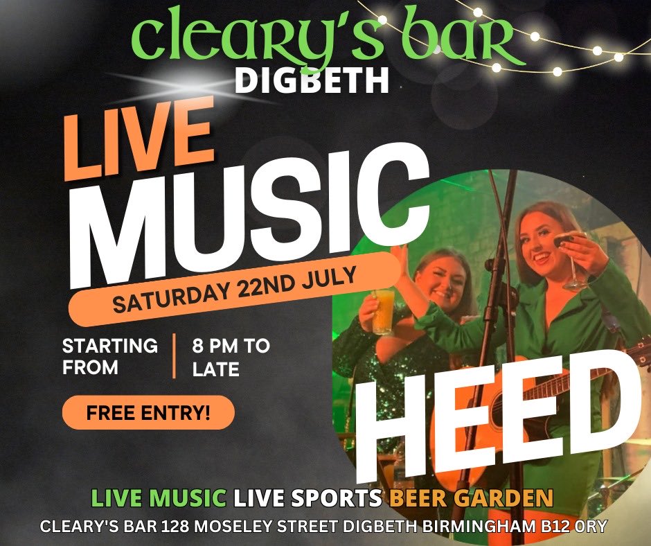Trad session from 2pm Saturday 22nd plus heed band on stage at 10.30pm. Enjoy the craic at Cleary’s Irish bar ⁦<a href="/digbeth/">Digbeth We Are</a>⁩ ⁦<a href="/bhamtradfest/">Birmingham TradFest</a>⁩ ⁦<a href="/birmingham_live/">Birmingham Live</a>⁩