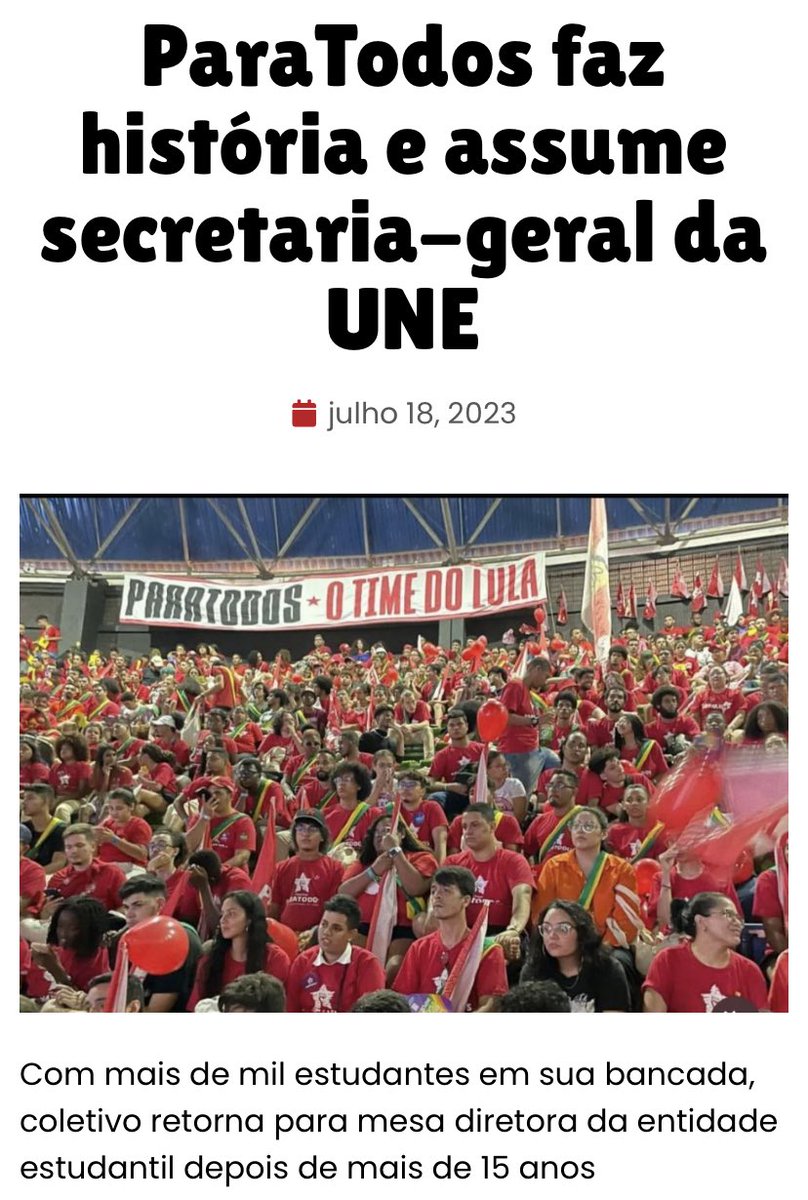 mineiroptrn's tweet photo. Com a eleição do @br_paratodos para a secretaria geral da @uneoficial no maior congresso estudantil da América Latina, o PT volta à Mesa Diretora após 15 anos. Assim como foi para mim, o movimento estudantil é base da militância e organizar a luta fortalece nossa educação pública https://t.co/Fph8hHlwNp