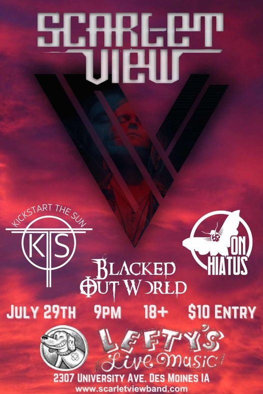 BlackedOutWorld's tweet photo. What's your favorite Blacked Out World song? Comment Below!

Saturday, 07/29 9PM, Lefty's Live Music, $10 Cover
Come watch us bring the Riffs with Kickstart the Sun, On Hiatus, and Scarlet View. https://t.co/mTQc9Md7je