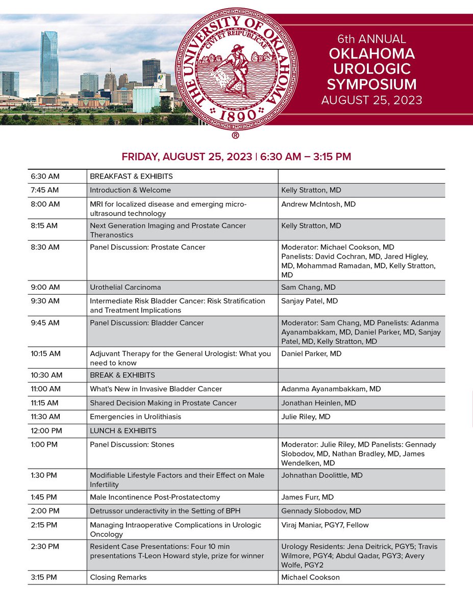 Join us for the the 6th annual Oklahoma Urologic Symposium! Registration is free: epay.ouhsc.edu/C22824_ustores… @AmerUrological @OUHealth @UroOnc @so_uro