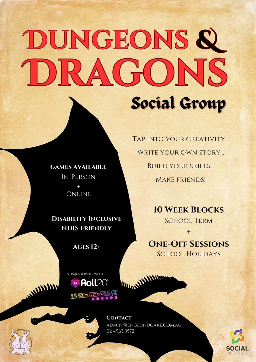 SocialModelAU's tweet image. Englund Care and Social Model are partnering to create an inclusive Dungeons &amp;amp; Dragons Social Group!