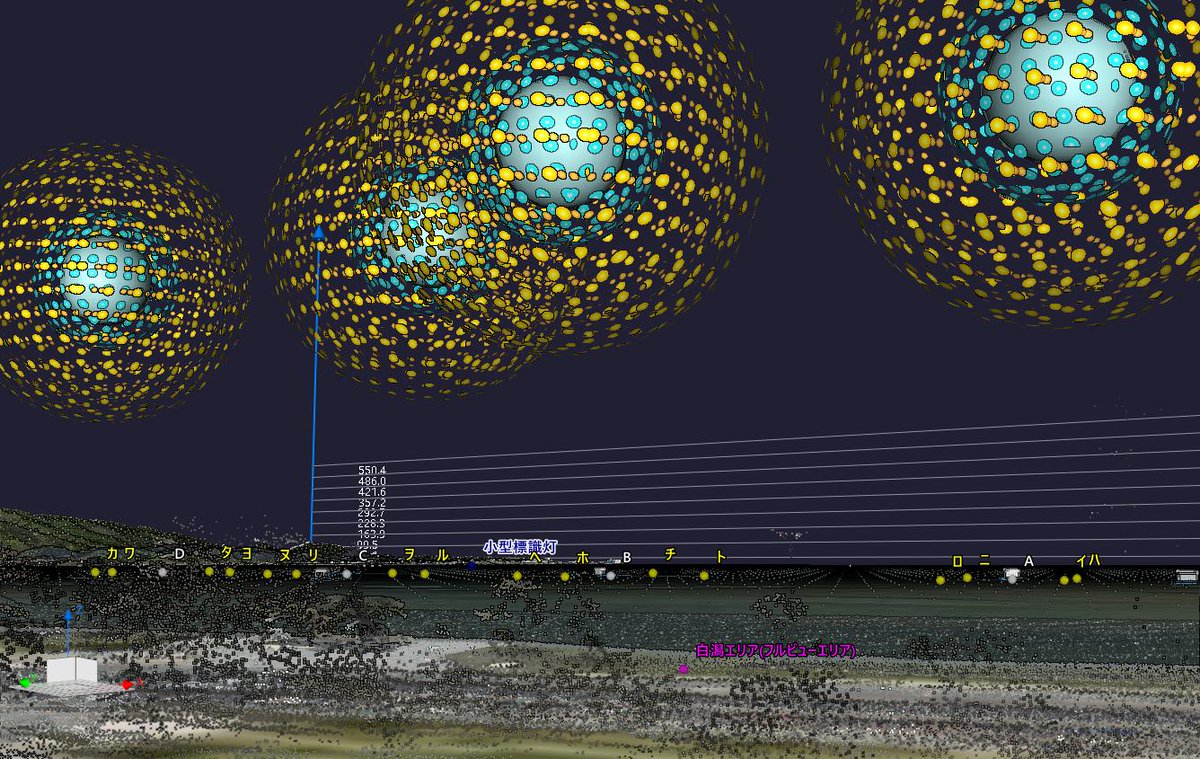 kanatsu_jyouhou's tweet image. おはようございます  
長年この水郷際の花火打ち上げ台船等のご協力をしていまして、今年は船の構えが変わる上、護岸がほぼ有料観覧席となる関係でこのようなデータを作成して見たところです。 VRで見ると更に面白いですよ✌️
本当は人流とかが予測できればよいんですけど
＃TRENDPOINT ではこんな感じ