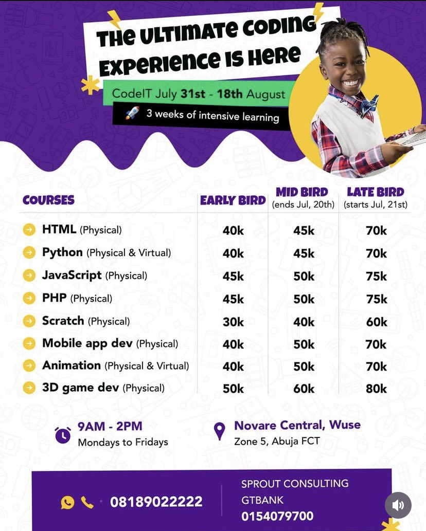 CodeitNG's tweet image. Be sure to register your kids early!  #codeit #codinglife #coding
