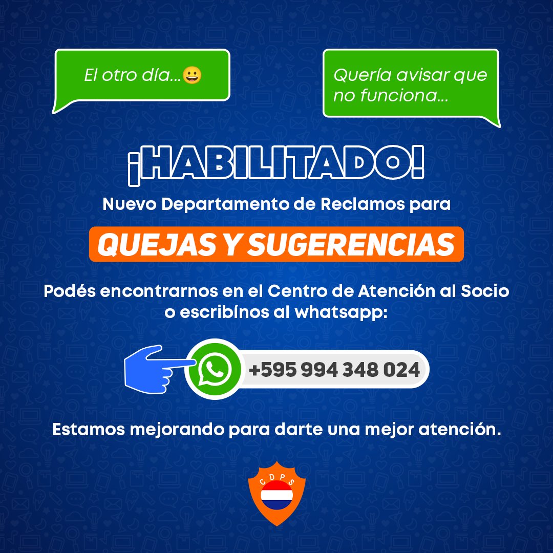 ¡HABILITADO! ✅

Nuevo Departamento de Reclamos para Quejas y Sugerencias📝

📲 0994 348 024