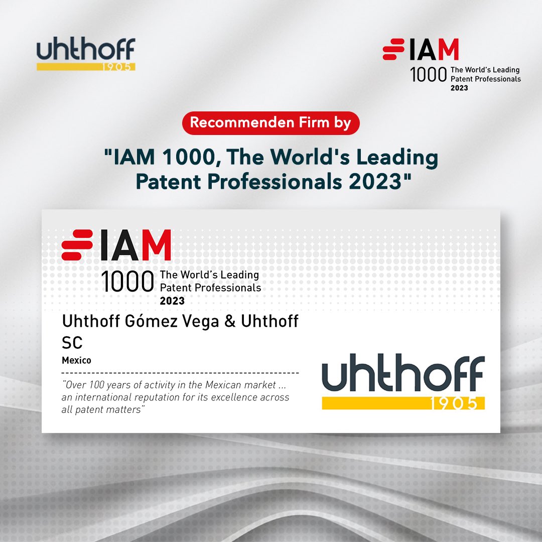 Proud to be recognized by 'IAM 1000, The World's Leading Patent Professionals 2023' as 'GOLD - Firms: Prosecution' and 'SILVER - Firms: Litigation.

Read more: iam-media.com/rankings/paten…

#Uhthoff #IAM1000 #Patent #Prosecution #Litigation #LegalExperience