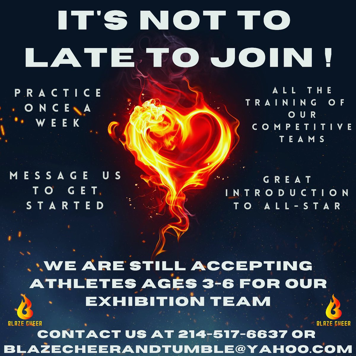 Blaze_Cheer's tweet photo. Bring those babies and become a part of the BCT Family❤️‍🔥 #FueltheFIRE #Season15 #BCT🖤 https://t.co/bAKtUWKhCL