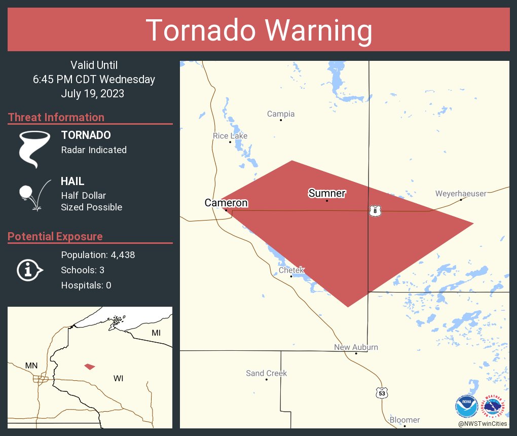 NWS Tornado on Twitter "Tornado Warning continues for Cameron WI