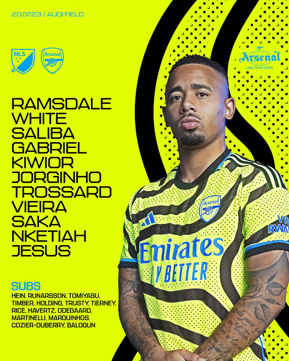 Arsenal's tweet photo. 🟡 𝗧𝗘𝗔𝗠𝙉𝙀𝙒𝙎 🔵

🧱 Saliba at the back
🪄 Vieira in the middle
©️ Gabby skippers the side

📺 Watch LIVE on @AppleTV https://t.co/NOB6oMlbTf