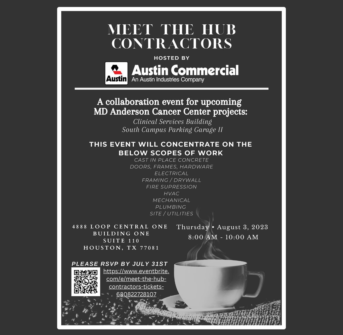 Austin Commercial (@austincml) on Twitter photo Please join us Thursday, August 3rd at 8:00 AM to learn more about <a href="/MDAndersonNews/">MD Anderson Cancer Center</a>' upcoming construction projects. #AustinHealthcare
For more information and to register, visit: ow.ly/2T2i50PgE6j Please join us Thursday, August 3rd at 8:00 AM to learn more about <a href="/MDAndersonNews/">MD Anderson Cancer Center</a>' upcoming construction projects. #AustinHealthcare
For more information and to register, visit: ow.ly/2T2i50PgE6j