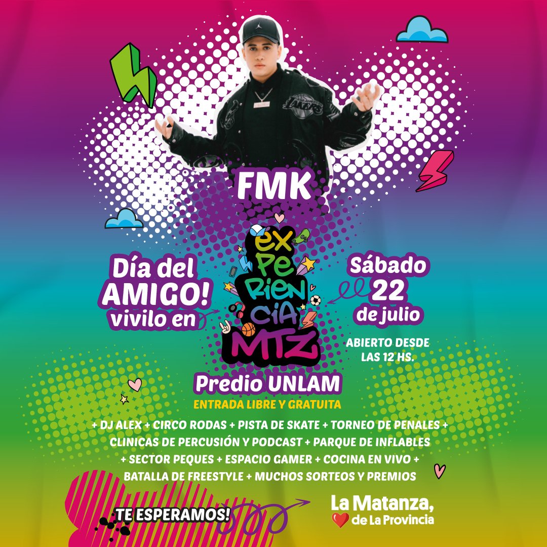 FerEspinozaOK's tweet photo. ¡LLEGAN @FMK026 , @djalexoficiall  y @luckraok A #ExperienciaMTZ para hacernos bailar y disfrutar dos tardes inolvidables! 🔥

¿Cuándo y dónde?
📆 22 y 23 de julio
📍 Predio UNLaM, San Justo
🕓 Desde las 12h

Disfrutemos el día del amigo en  #ExperienciaMTZ 

¡Te esperamos! https://t.co/icjOJ7T2e1