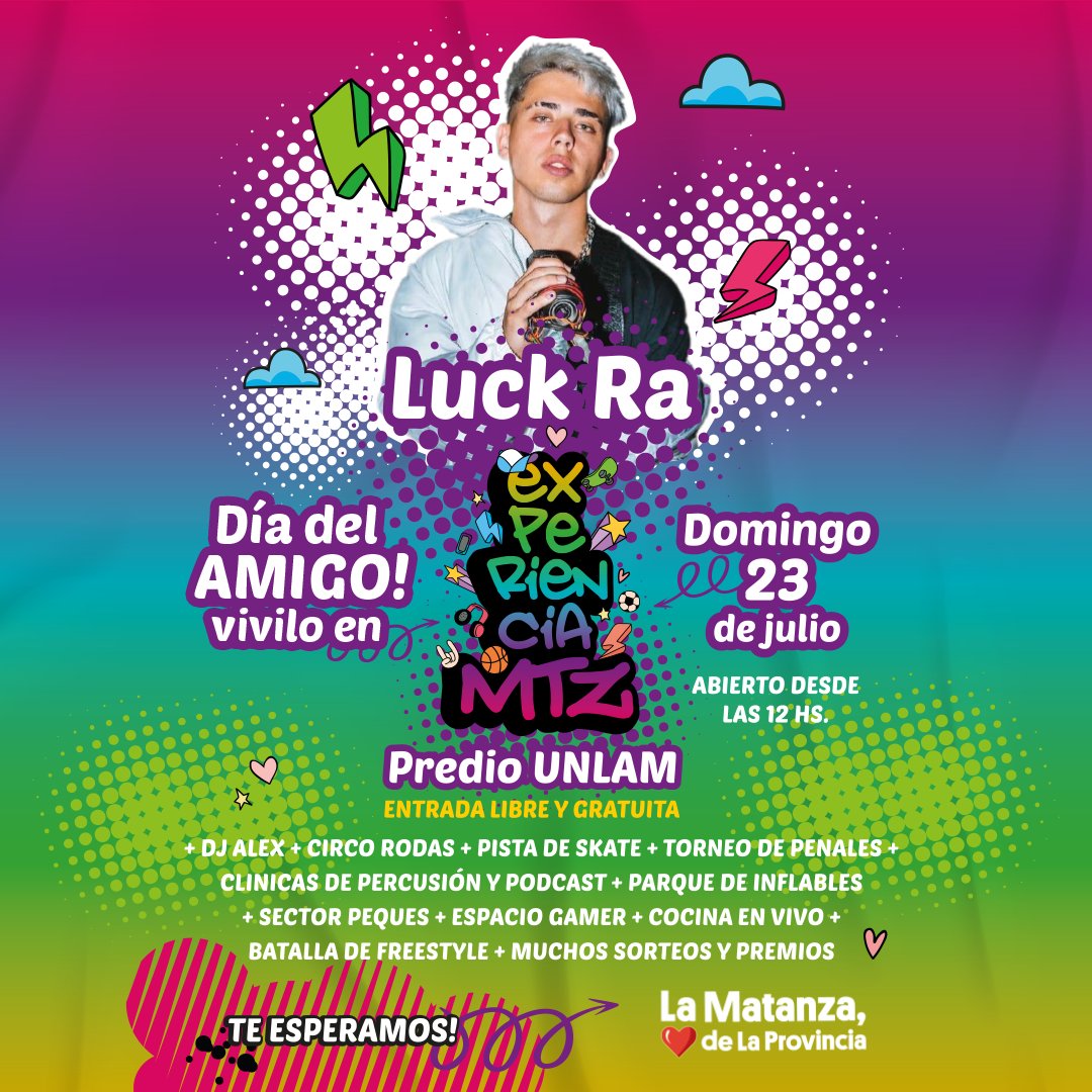 FerEspinozaOK's tweet photo. ¡LLEGAN @FMK026 , @djalexoficiall  y @luckraok A #ExperienciaMTZ para hacernos bailar y disfrutar dos tardes inolvidables! 🔥

¿Cuándo y dónde?
📆 22 y 23 de julio
📍 Predio UNLaM, San Justo
🕓 Desde las 12h

Disfrutemos el día del amigo en  #ExperienciaMTZ 

¡Te esperamos! https://t.co/icjOJ7T2e1