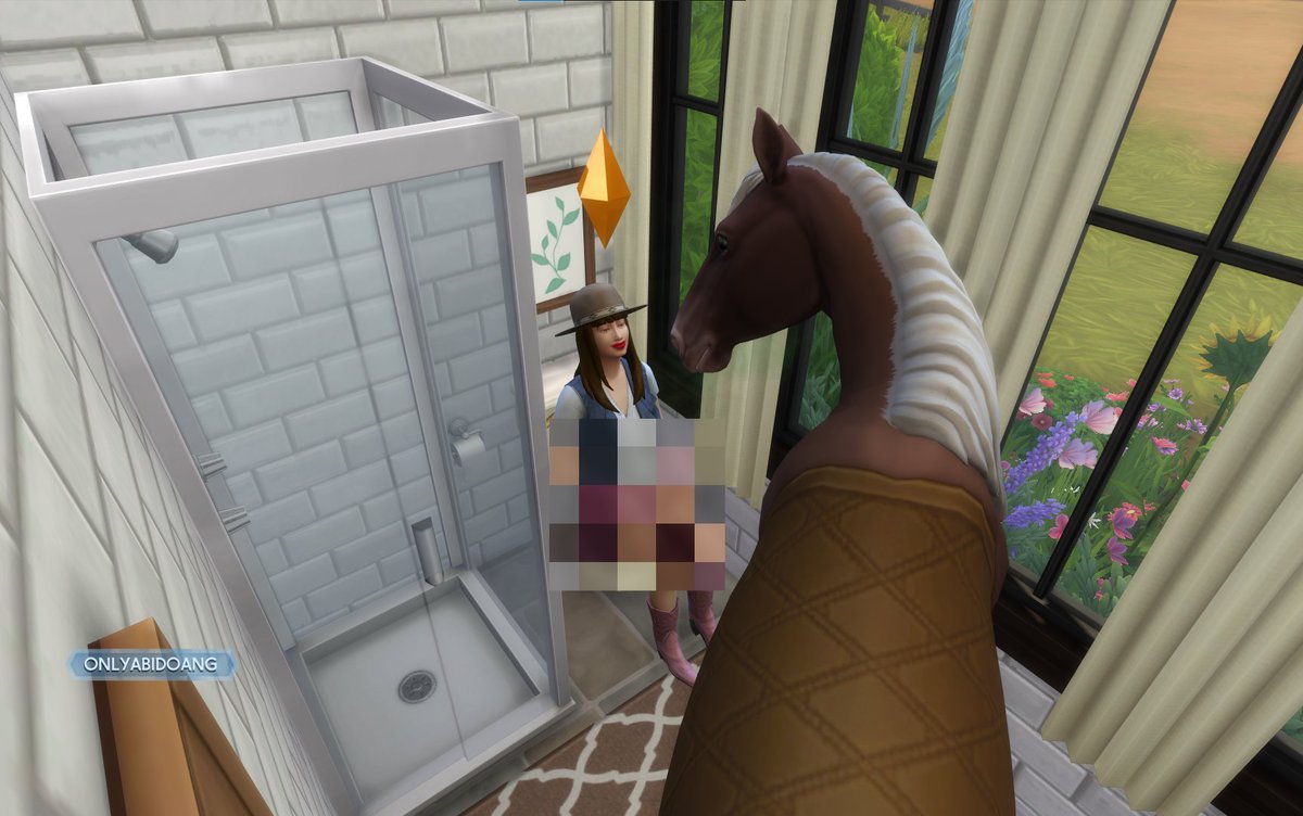 onlyabidoang's tweet photo. The horses in The Sims 4 Horse Ranch can actually walk through regular doors! So be sure to lock your front and back doors specifically from them before things like this happens 💀 #EAPartner #EACreatorNetwork https://t.co/3yo79bK0ez