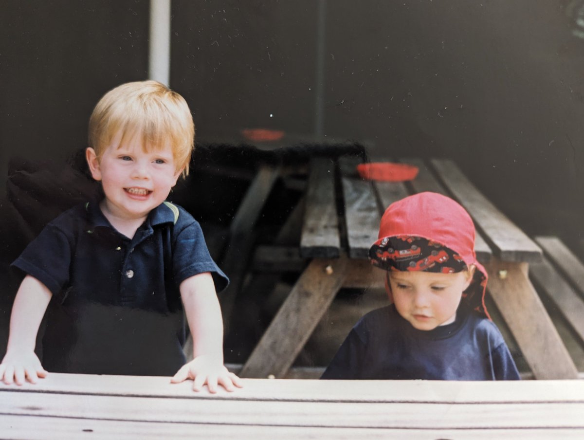 Llewela's tweet photo. @katiewr31413491 So important to highlight. This is #AutisticBen with his two-year old twin brother. #NotBornWithIt We will never know. But just why a cute & chirpy blonde-haired tot regressed so horribly and swiftly is beyond anyone's comprehension. Certainly mine. https://t.co/9XpsAxjSzJ
