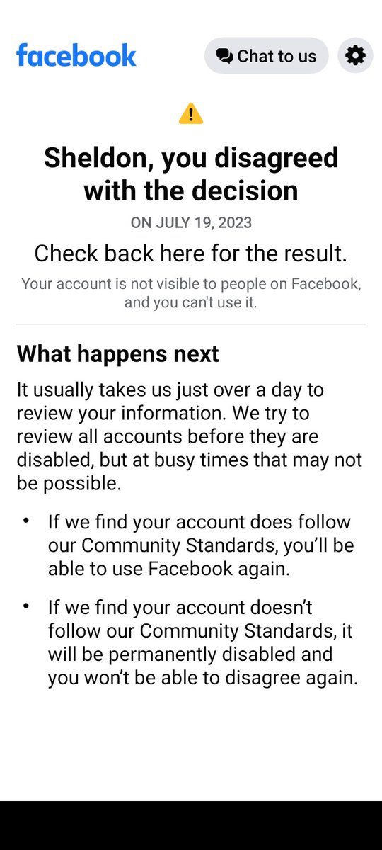 Facebook suspended me. I'm waiting for them to tell me why.