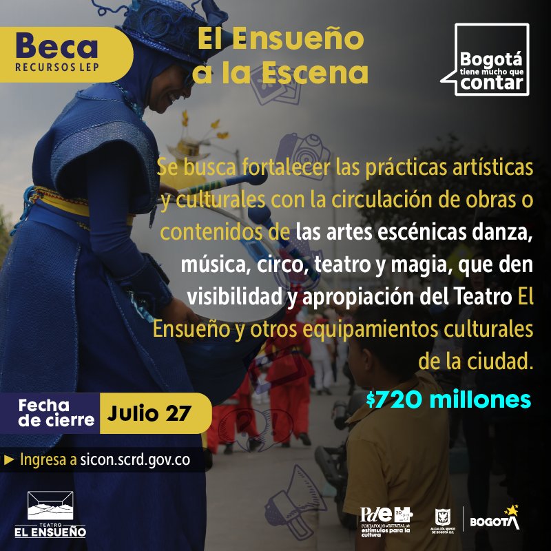 CulturaenBta's tweet photo. Estamos buscando a los agentes culturales de la magia, el teatro, el circo, la música y la danza, que con la circulación de obras contribuyan a la visibilización del y apropiación del Teatro #ElEnsueño en Ciudad Bolívar y más. 🎭🥳✨️🎶💃

https://t.co/TYoJXzGBJ2 https://t.co/L8xNVFMDxF