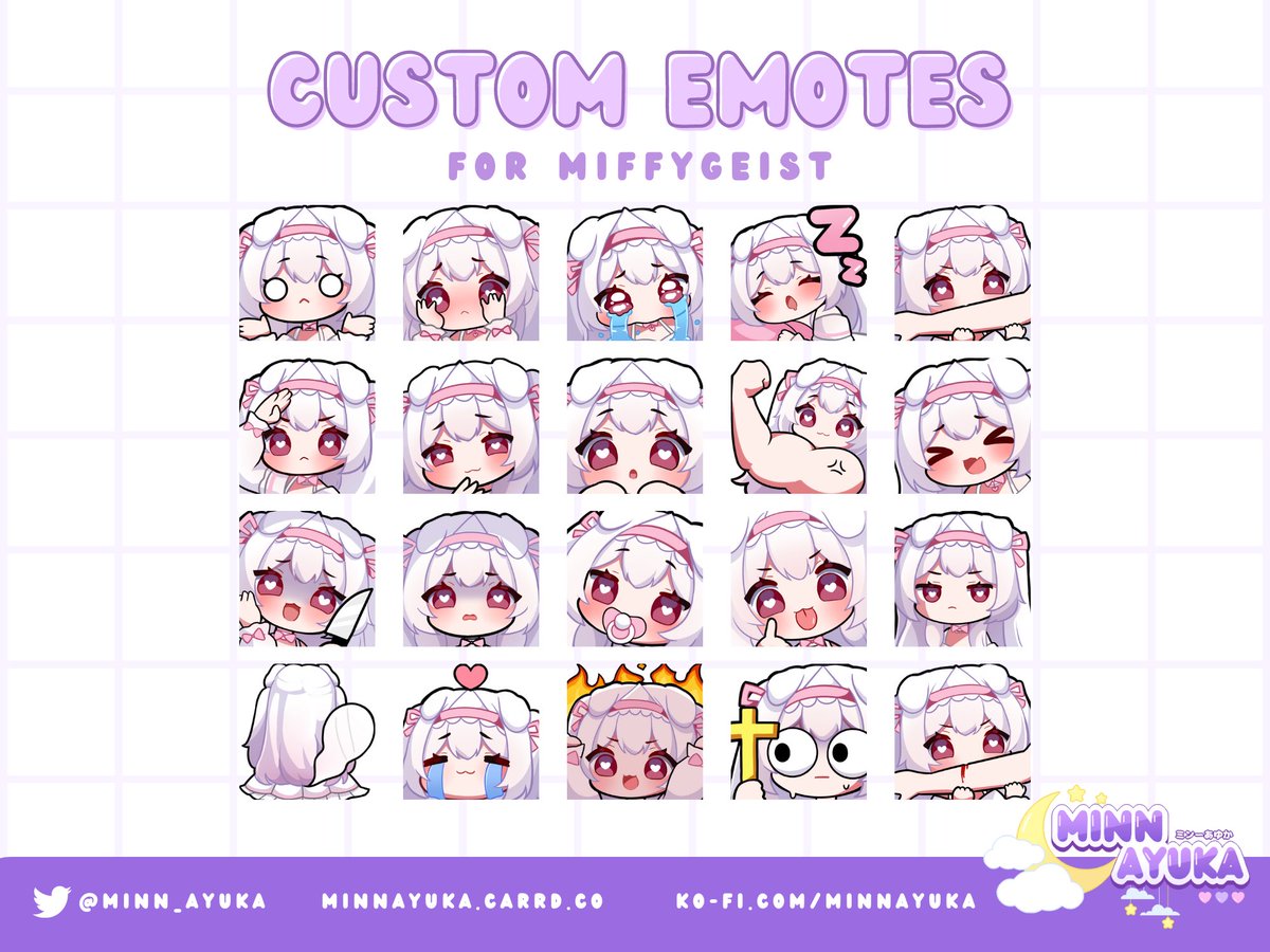 miffygeist's tweet photo. PLS LOOK AT HOW CUTE ALL MY NEW EMOTES ARE !!! 

tysm @minn_ayuka for th AMAZING work im in love w them ;;;; https://t.co/B1ln6sH5T5