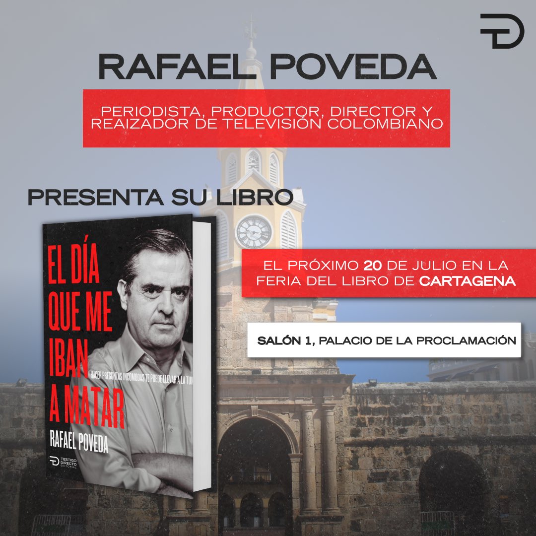 ImpactoVE's tweet photo. ¡Nos encontramos en la feria del libro de Cartagena!

No pueden perderse la presentación de nuestro libro "El día que me iban a matar" con @RafaPovedaM.

La cita es el próximo jueves 20 de julio a las 6:00 pm en el salón 1 del Palacio de la Proclamación. 

¡No falten a esta imperdible oportunidad de sumergirse en el intrigante mundo del true crime! 🔍

¡Los esperamos! 📚
@TDEditorial