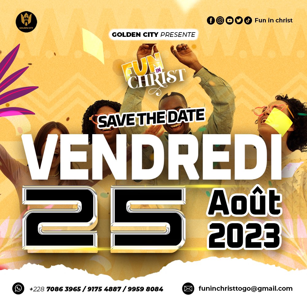 fun_in_christ's tweet photo. Par la grâce de DIEU, Vendredi 25 Août 2023 est la date retenue pour la toute première édition de l’évènement FUN IN CHRIST. Partager cela, Merci! 🙏🏾❤️ Together Let’s FUN IN CHRIST, FUN over the world.
#funinchrist #Christfindme https://t.co/nst1kbFcfE