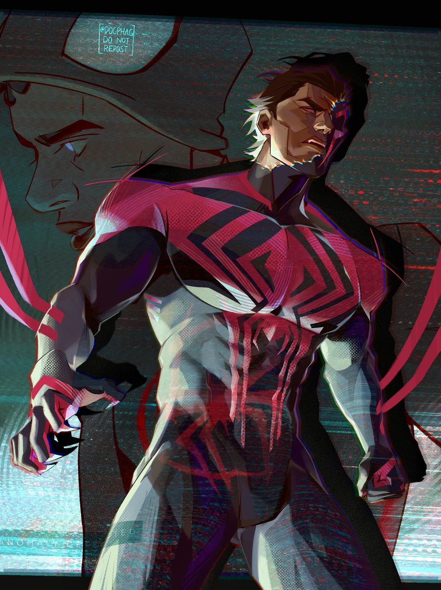docphag's tweet photo. the original anomaly #MiguelOHara #SpiderVerse 

(or miguel under a projector bc hes the king of projecting) https://t.co/JK0WuAmVvy