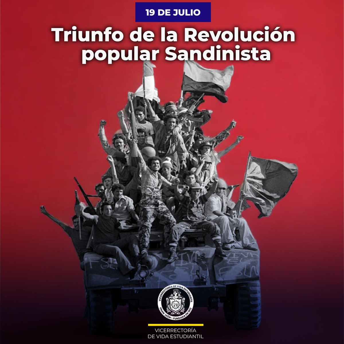 19 de #julio de 1979 // Celebramos el 44 Aniversario del Triunfo de nuestra Revolución Popular Sandinista, honrando a todas y todos los Héroes y Mártires que ofrendaron su vida para que tengamos esta Nicaragua Bendita, Libre y Soberana.

#VidaEstudiantil