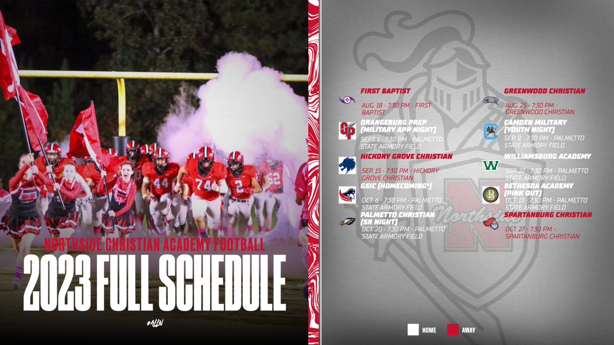 📣 Calling all Crusader fans!
🏈🔥 Get ready for an action-packed season of Northside Crusader Football! 🌟🙌 Mark your calendars with our 2023 schedule and join us in cheering on our athletes as they showcase their passion and skills on the field. 🏆 #NCACrusaders #allN