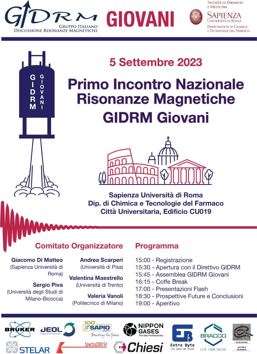 GIDRM_'s tweet photo. Vi annunciamo il primo Evento #GIDRM Giovani: PRIMO INCONTRO NAZIONALE RISONANZE MAGNETICHE – GIDRM GIOVANI.

📍Dove: Università La Sapienza di Roma, DCTF, P.le Aldo Moro 5 (00185), Roma
⏳Quando: 5 settembre 2023
🚧Deadline registrazione: 28 luglio 2023
💸Evento gratuito https://t.co/WjNZQXsxFd