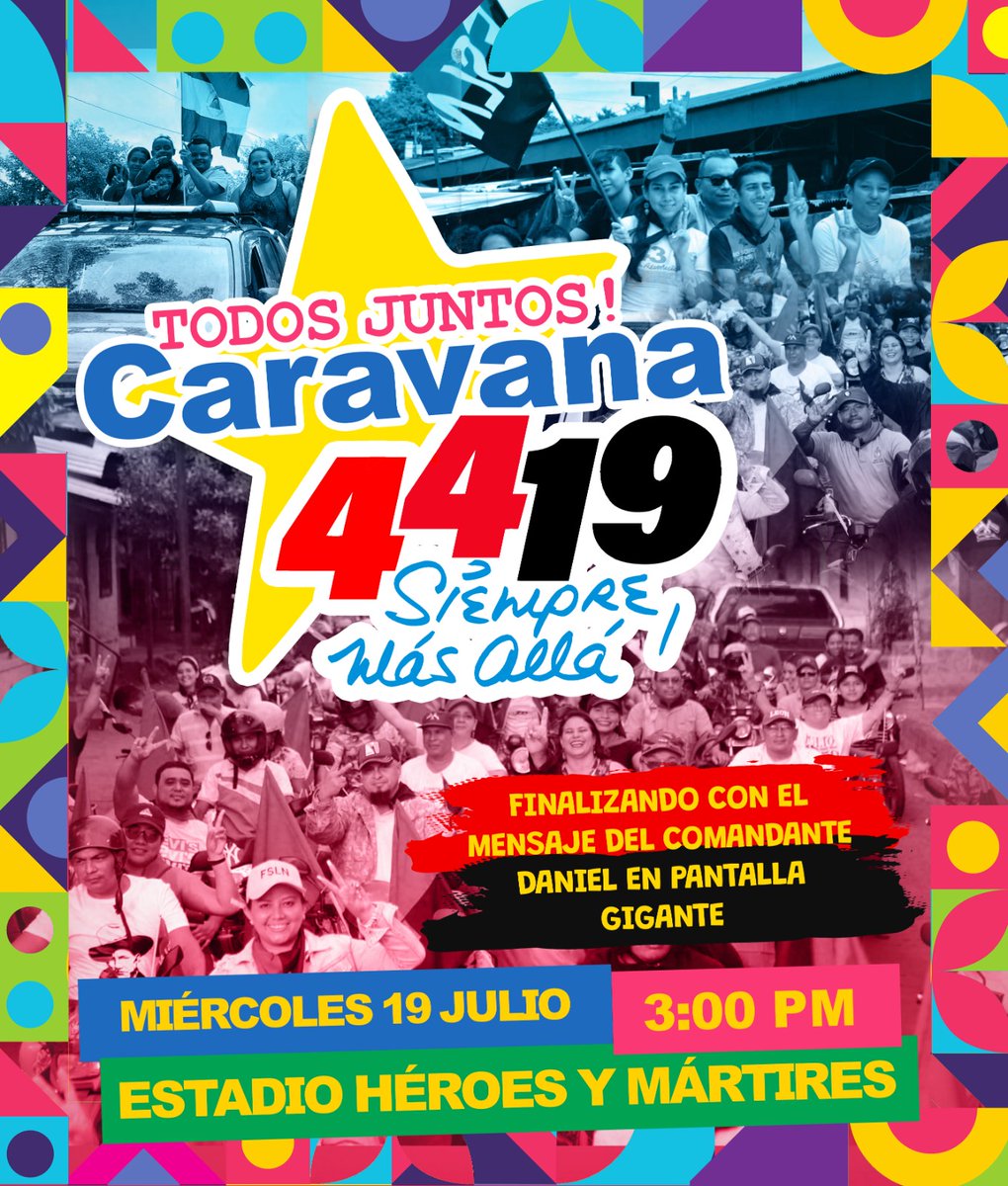 #4419VivalaRevolucion
Todos Juntos Vamos a Celebrar un #19Julio más  en  Victorias
3pm iniciamos la CARAVANA qué recorrerá todo #LeonRevolucion
Listos!!!
Viva la Revolución Popular Sandinista!!
Vivan Nuestros héroes y mártires!!
#TropaSandinista