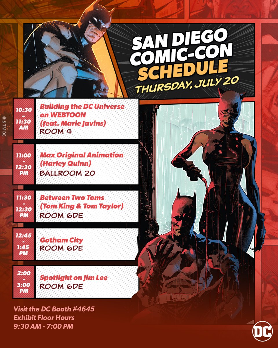 DCOfficial's tweet photo. Comics! Panels! Signings! Exclusive merch! We're celebrating #SDCC in a major way with some incredible events. Info at our #DCatSDCC hub: https://t.co/ugC99IuDEe https://t.co/YkNqNm67by