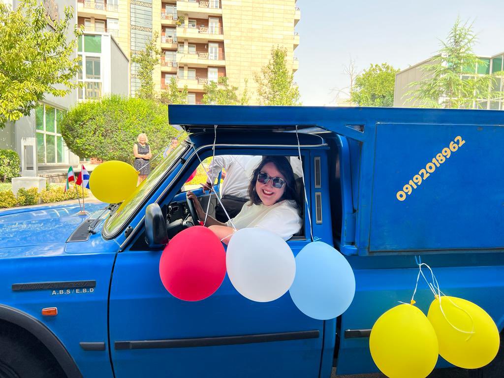frank_mollen's tweet photo. Honouring an iconic Iranian car, the all terrain #Zamyad , we said a very stylish goodbye today to our great colleagues Tsjebbe and Jip, who are off to new green pastures in Brussels and Berlin. We will miss them @jipmennen @THPaulussen https://t.co/k5utzJECge