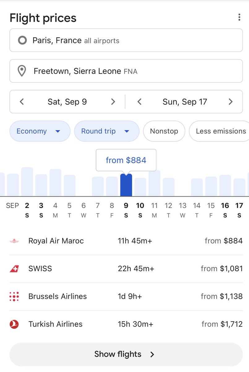 VickieRemoe's tweet photo. Why it’s better to fly thru Conakry than Freetown.

Price:
Conakry via CDG  vs. Flights to Freetown via CDG.

Time:
When you land in FNA you spend 2-3hrs waiting to cross to the city. In the same 3hrs u can travel to Freetown from Conakry. https://t.co/hmXyDVsVwx