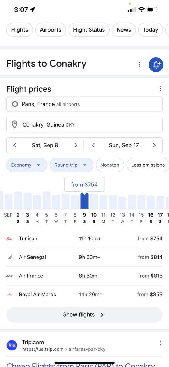 VickieRemoe's tweet photo. Why it’s better to fly thru Conakry than Freetown.

Price:
Conakry via CDG  vs. Flights to Freetown via CDG.

Time:
When you land in FNA you spend 2-3hrs waiting to cross to the city. In the same 3hrs u can travel to Freetown from Conakry. https://t.co/hmXyDVsVwx