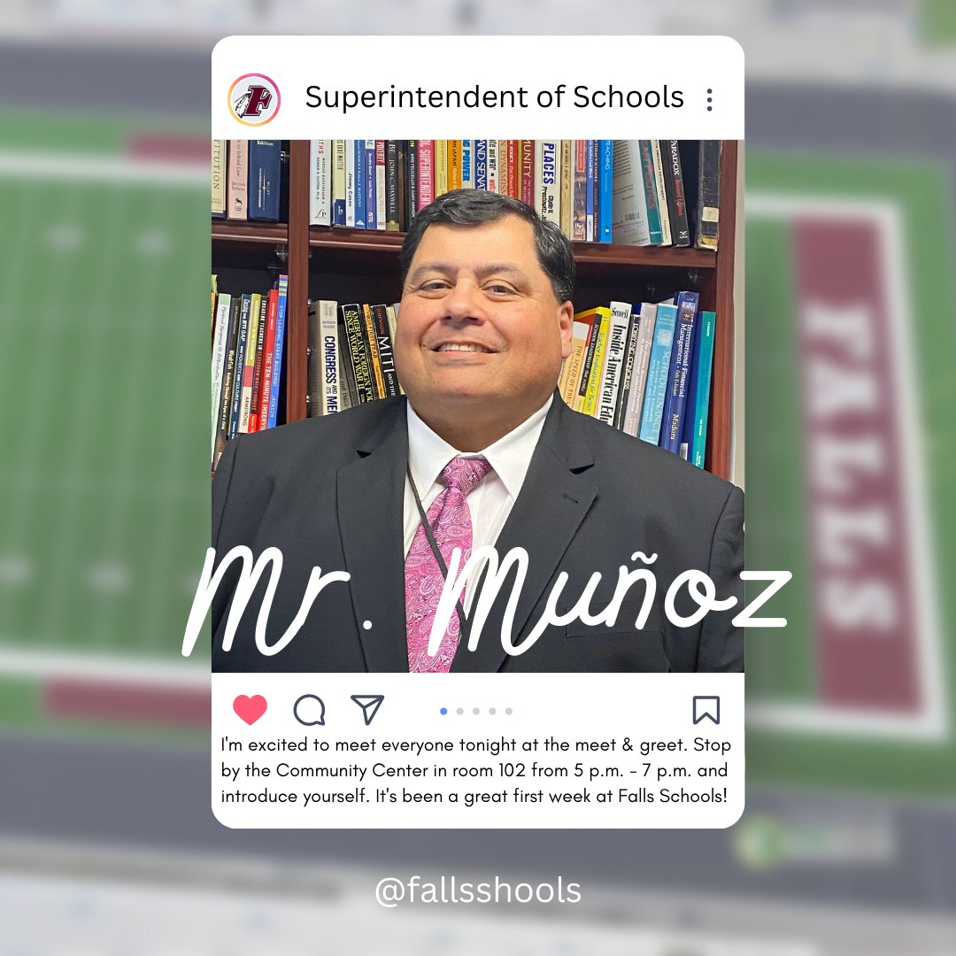 Looking forward to meeting you tonight from 5 - 7 p.m. at the Community Center! #FallsPride #FallsSchools