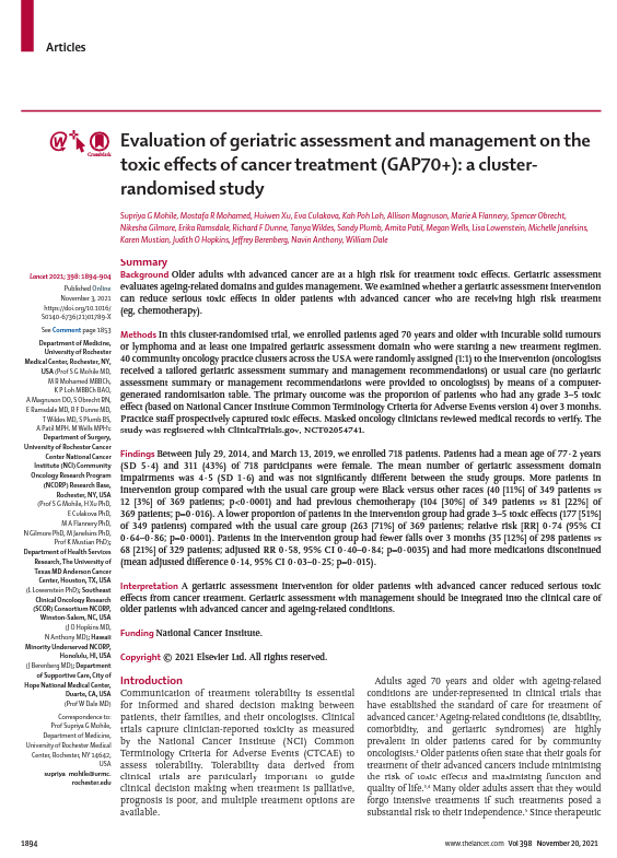 myCARG's tweet photo. We then examined whether #GeriatricAssessment intervention can reduce toxic effects in #OlderAdults with advanced #Cancer who are receiving high risk treatment #PracticalGA23 #OncoAlert #OlderAdults #Cancer @myCARG @SIOGorg @YoungSIOG @CityofHope @cityofhopeoc @MySuppCareCOH 9/13 https://t.co/u3yxpfRQpr