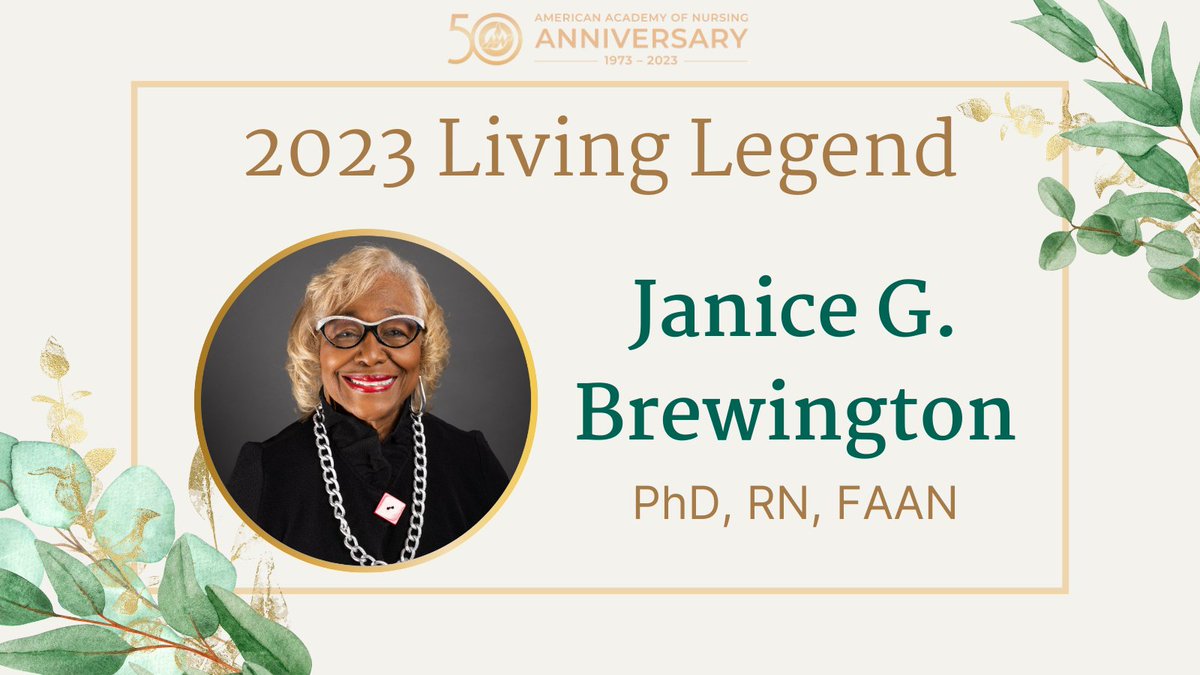 Janice G. Brewington, PhD, RN, FAAN, <a href="/JaniceNLN/">Janice G. Brewington</a>, will be designated as a 2023 Living Legend of <a href="/AAN_Nursing/">American Academy of Nursing</a> in recognition of her outstanding commitment to diversity throughout her career. <a href="/NLN/">National League for Nursing</a> <a href="/ncatsuaggies/">North Carolina A&T</a> 

Read more: aannet.org/news/press-rel…