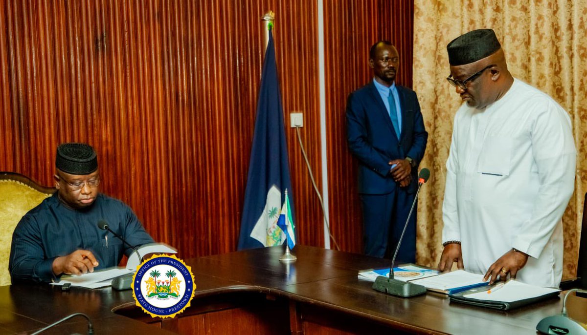 julius_maadabio's tweet photo. Today, I received the Certificate of Return from the @ECsalone Chief Electoral Commissioner and Returning Officer Mohamed Kenewui Konneh and his delegation. 

I  re-dedicate our victory at the June 24th, 2023 polls to the great people of #SierraLeone, who for their confidence in our result-oriented leadership re-elected us to lead our nation for another term of 5 years. 

I reiterate our commitment to continue to serve Sierra Leone with passion and sincerity of purpose.

#SierraLeoneDecides2023🇸🇱

#SLPP4DEVELOPMENT

@Presidency_SL
