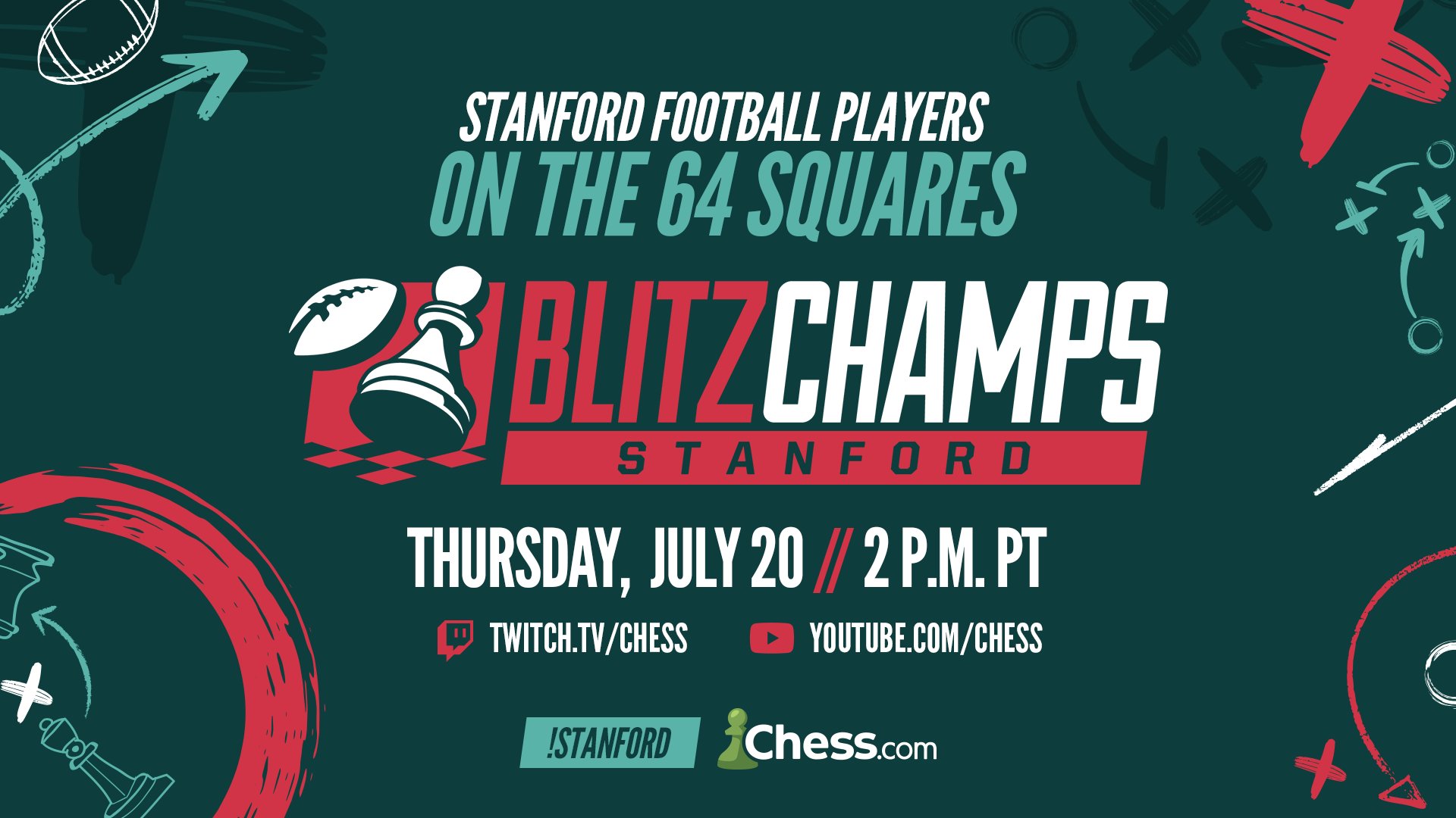 Chess.com on X: BlitzChamps is headed to Stanford! 🌲🏈 Initiated by  Senior Kicker @JoshuaKarty, Stanford University's football team will be  facing off head-to-head on the chessboard! The 8 man bracket starts tomorrow