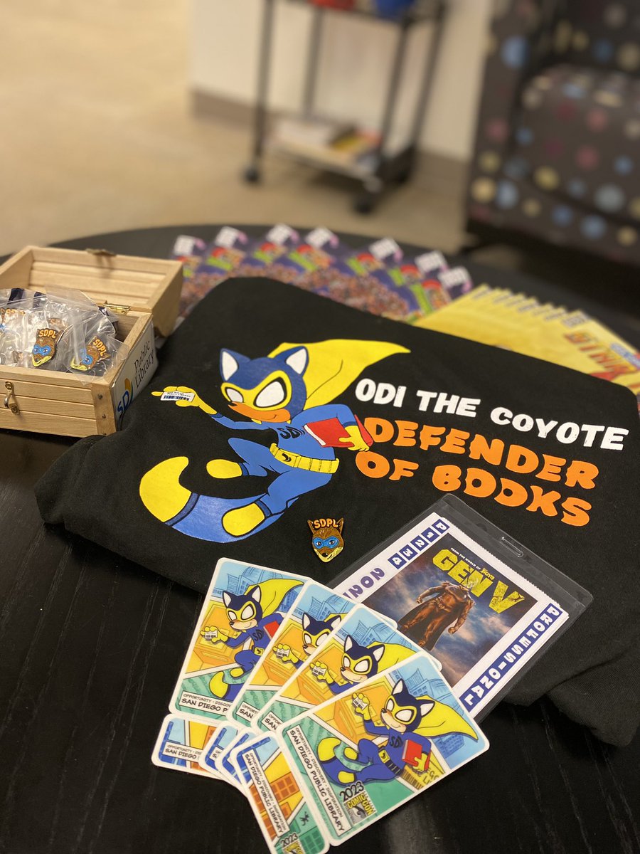 SDPublicLibrary's tweet image. Our goodies for @Comic_Con are ready for tomorrow! Library cards, Odi pins &amp;amp; free comics will be available, while supplies last! A limited supply will be at our library programming and at #SDCCEL ❤️ mysdpl.org/ccel